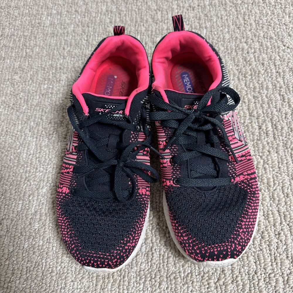 Skechers Womens Size 7 Sneaker Air Cooled Memory Foam Pink Black